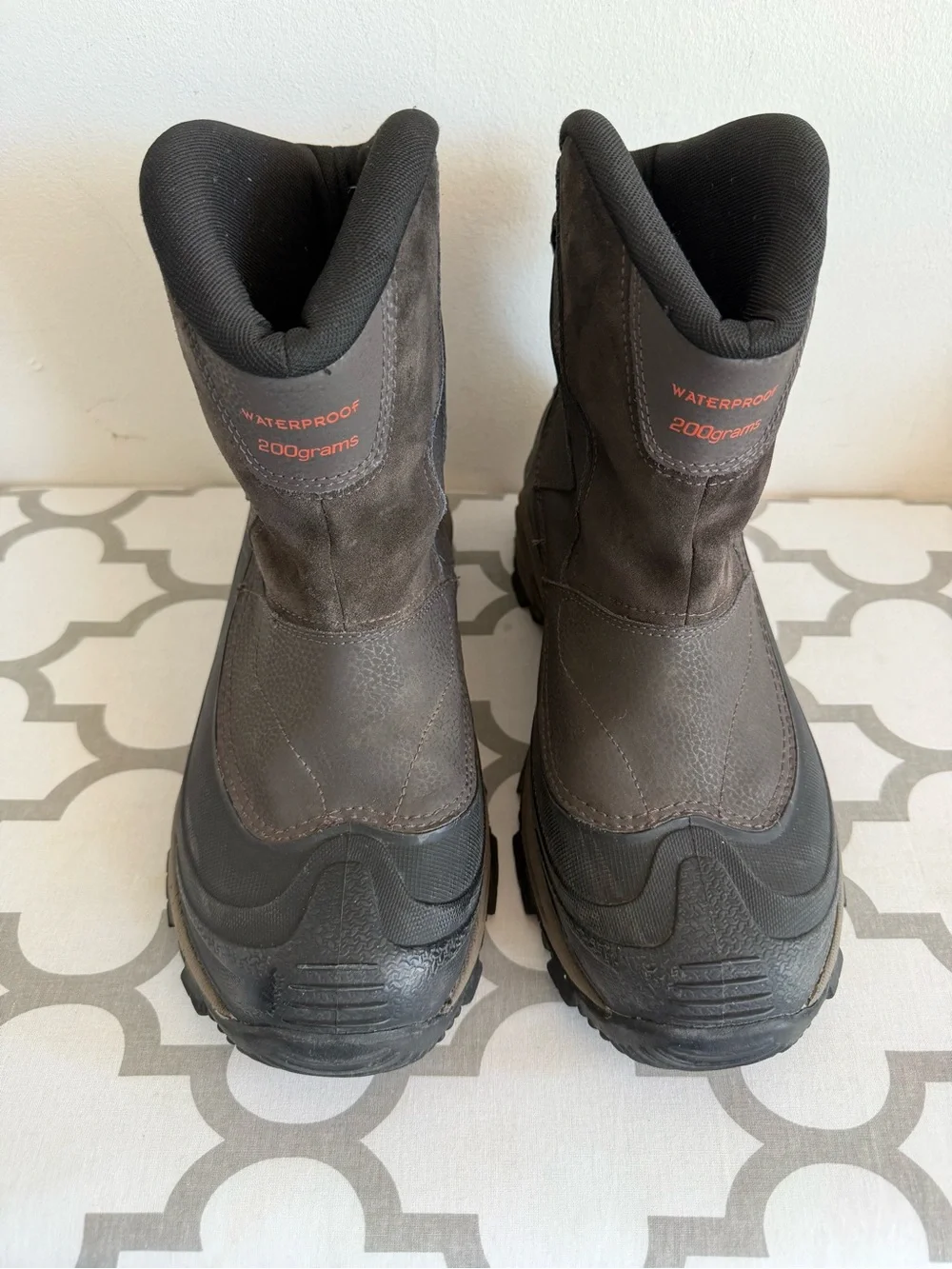 Columbia Men's Brown and Black Waterproof Snow Boots with Red Accents